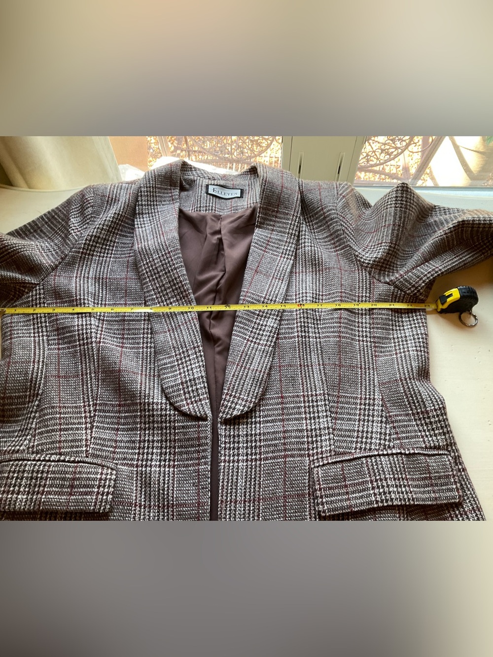Women’s Brown Plaid Shawl Collar Blazer - Picture 4 of 5